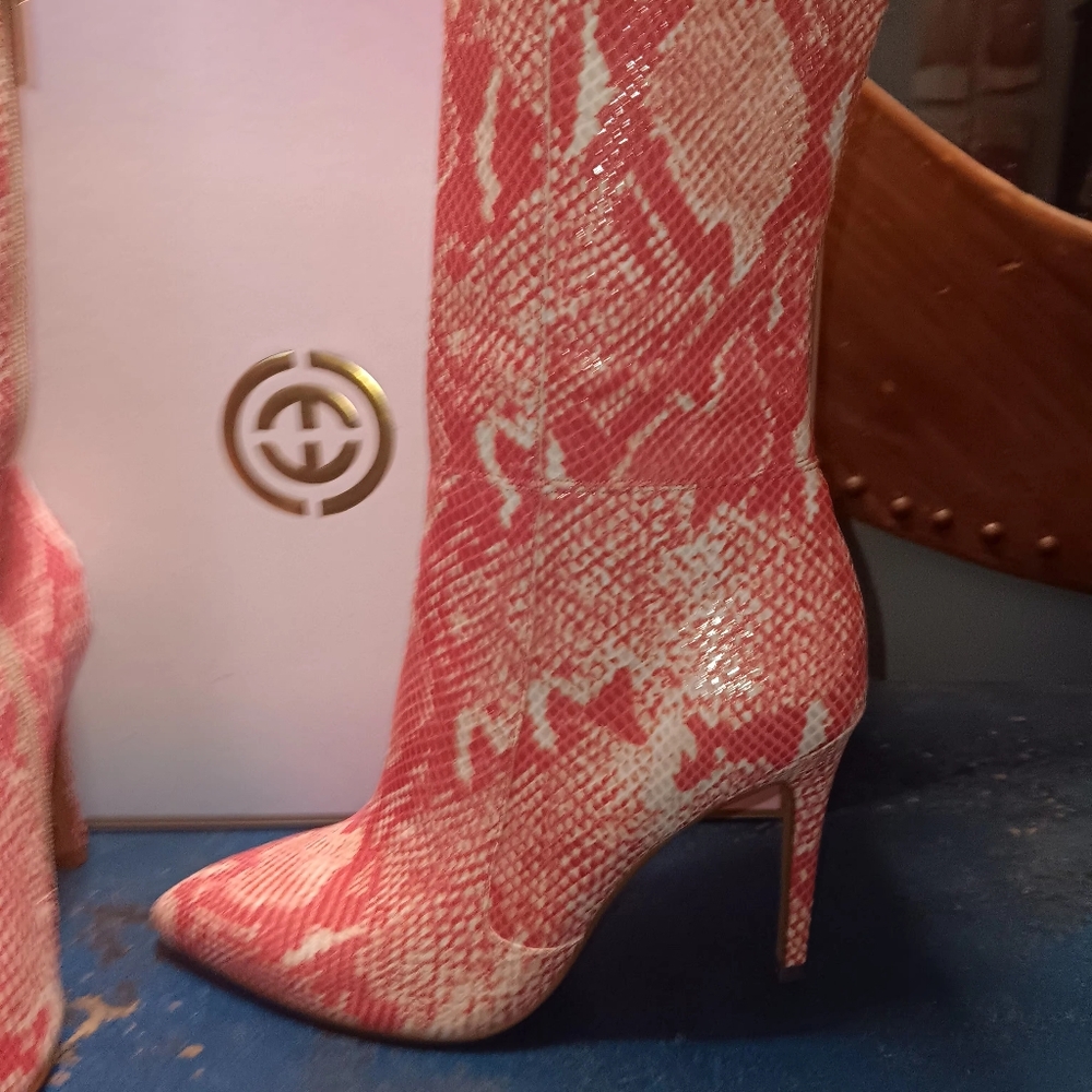 Cecelia New York Leather Pink Snake Print Women's Boots - Picture 7 of 7